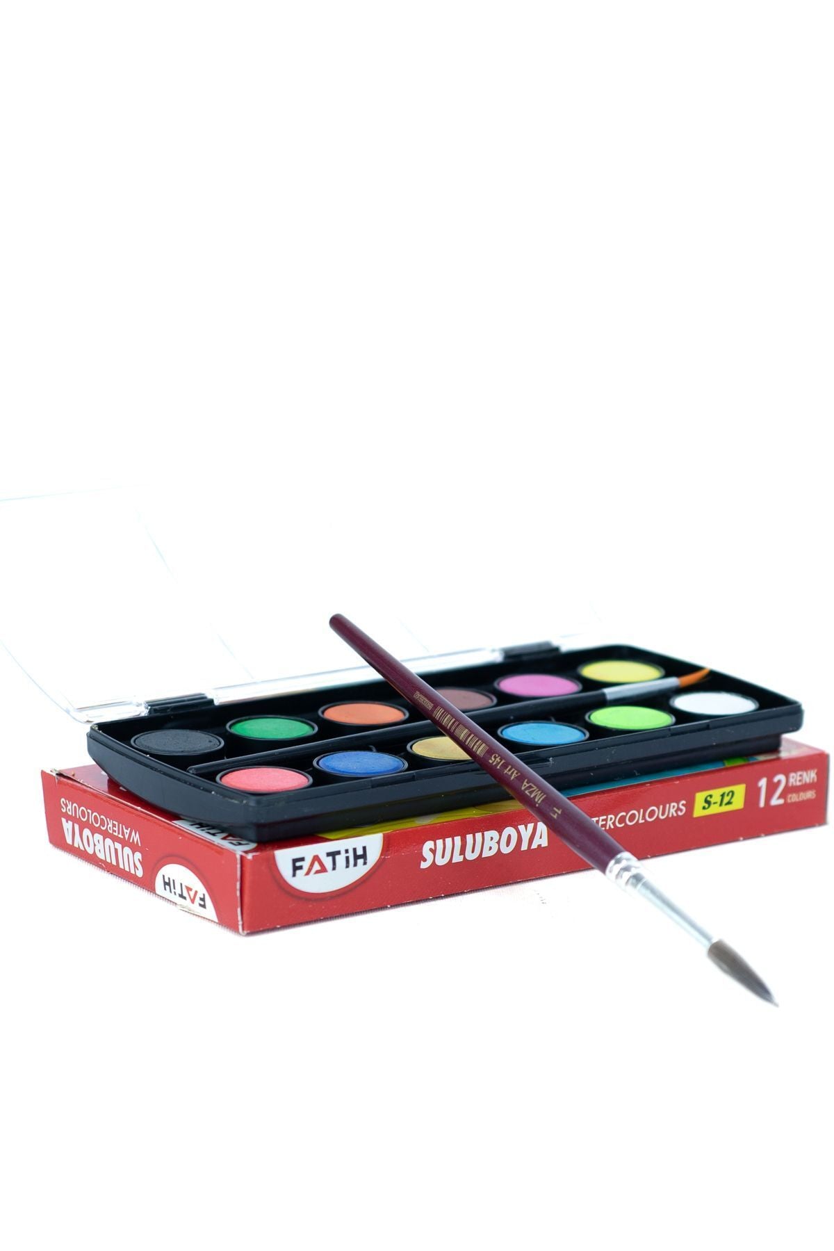 Kırtasiye Sulu Boya ilkokul Ortaokula Fırça Hediyeli Çocuk Dostu 12 Farklı Canlı Renk